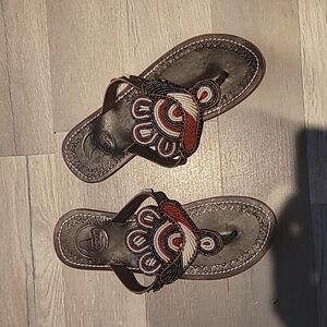Maasai Leather Sandals African Beaded Size 39/8 Women